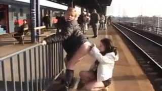Blonde in Black Puffy Jacket Lesbian Sex Thumbnail