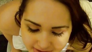 Chubby amateur teen GF full blowjob with cum on ti Thumbnail